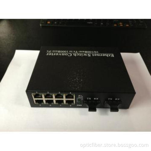 1000Base 2 fibers 8 RJ45 Media Converter